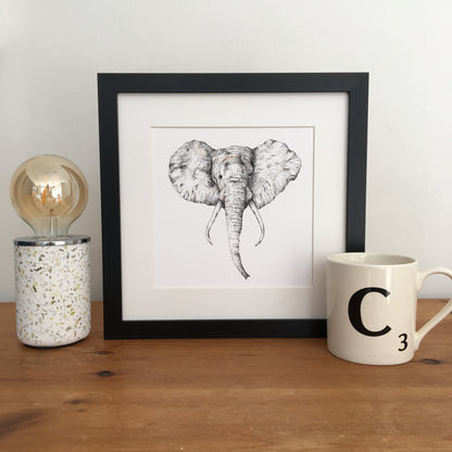 Giclee print of my original fine liner and watercolour elephant illustration