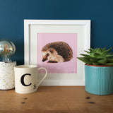 Framed hedgehog print, room scene