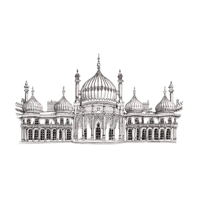 Black and white fine liner illustration of Brighton Pavilion 